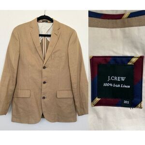 J.Crew 100% Irish Linen Sport Coat Blazer Khaki Tan Three Button Career Mens 38S